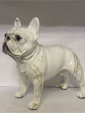 White Ceramic French Bulldog Figurine - Decorative Dog Statue
